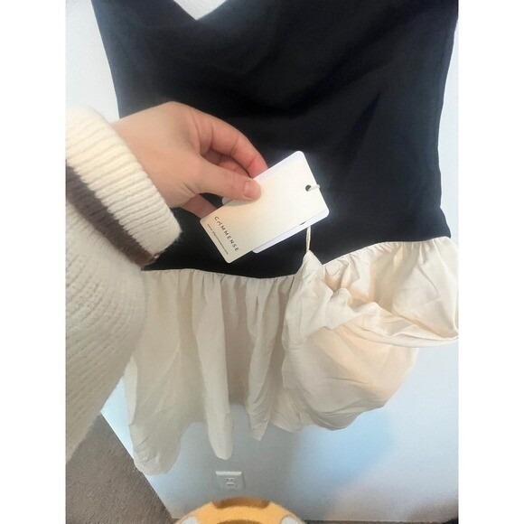 Black Tube Top Cream Ruffle Mini Skirt Dress‎ Party Cocktail - Picture 6 of 7